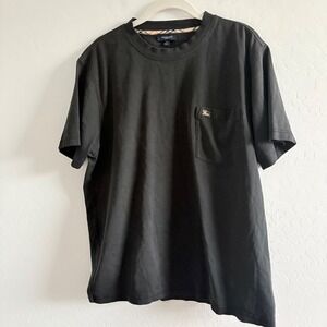 Burberry London Mens Black Pocket T-Shirt Gold Knight Logo Nova Check Trim M